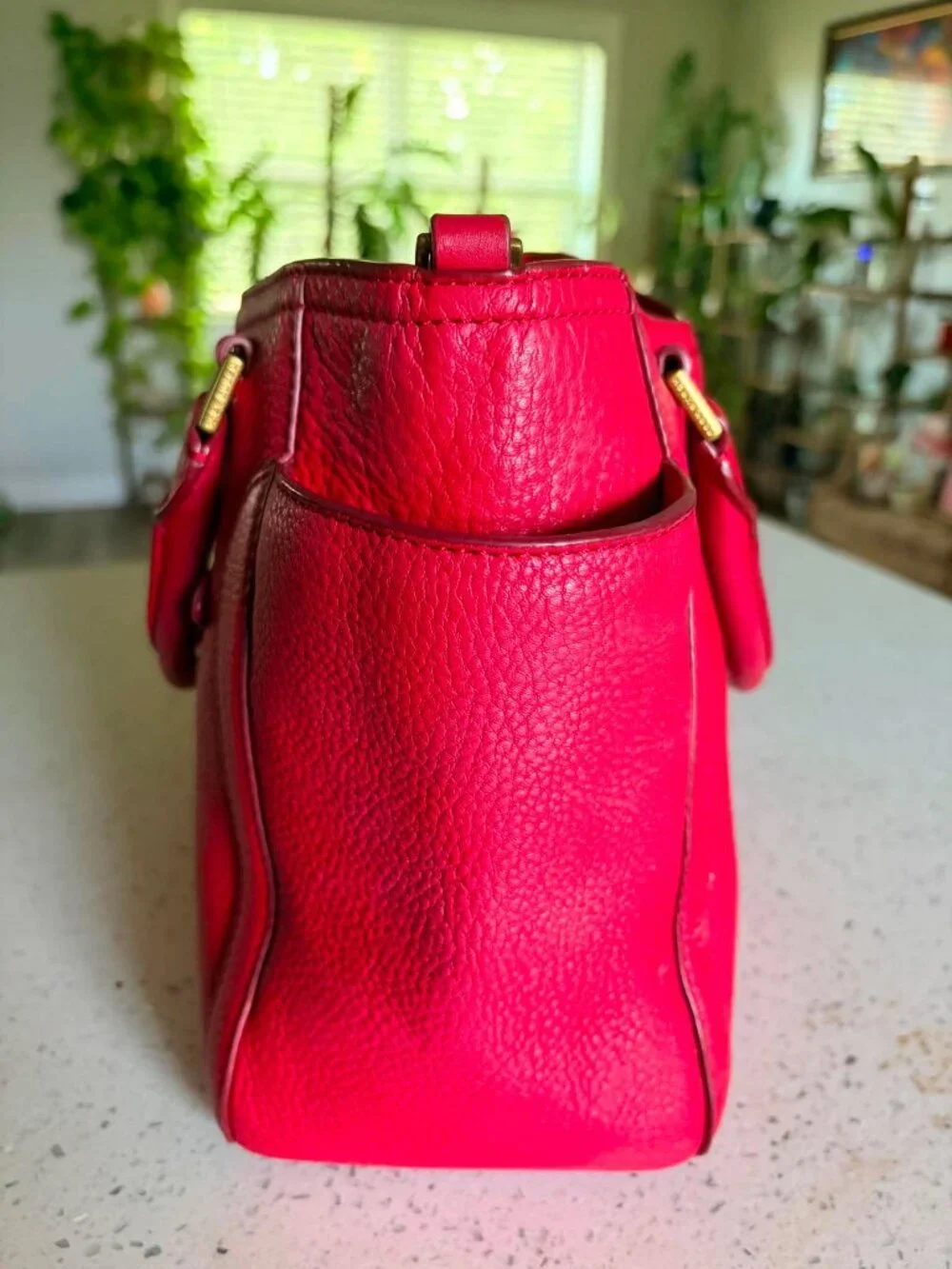 Tory Burch Robinson Pebbled Leather Convertible Satchel Tote Red Crossbody Bag